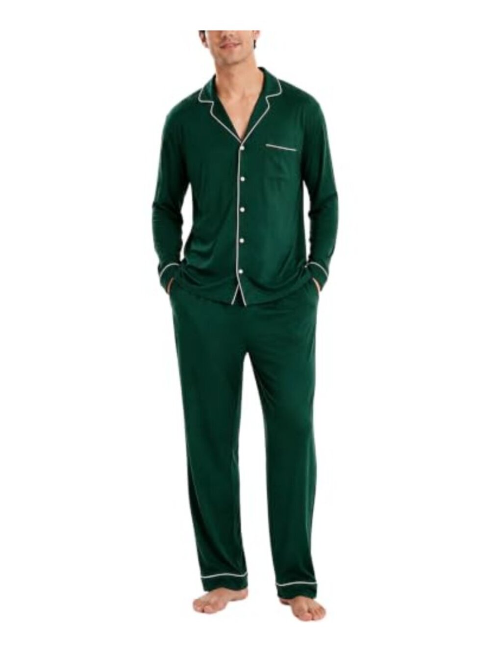 Men's Modal Pajama Set Long Sleeve Button Down Lounge Sleepwear with Pockets